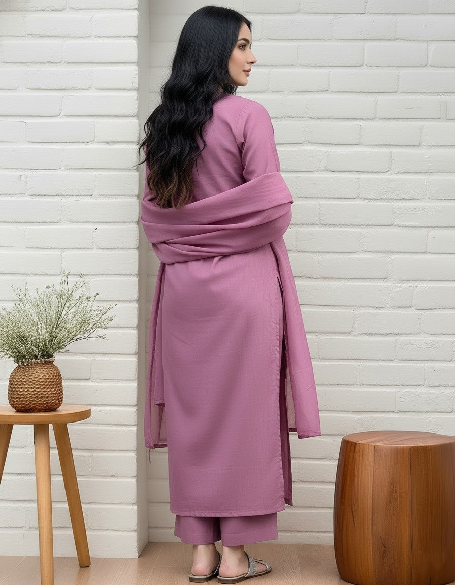 Elegant Mauve Embroidered Kurta Set for Women with Dupatta