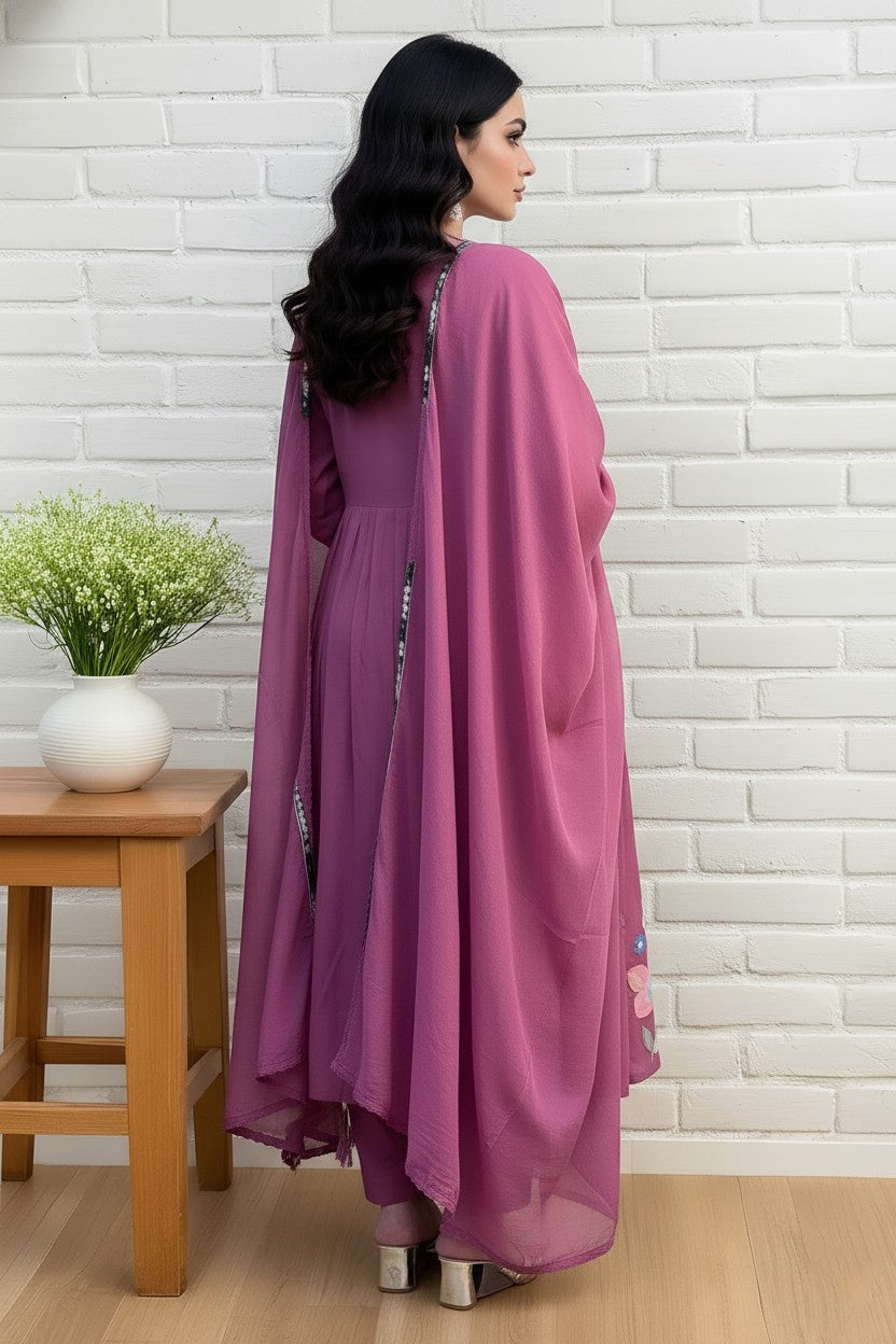 Elegant Pink Floral Embroidered Kurta Set with Dupatta for Women