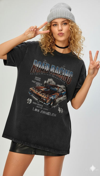 Road Racing Los Angeles Oversized Acid Wash T-Shirt - 240 GSM Premium Cotton