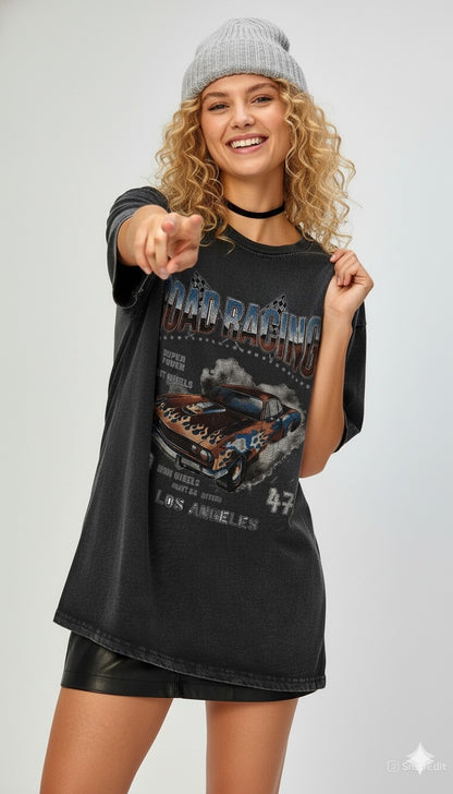 Road Racing Los Angeles Oversized Acid Wash T-Shirt - 240 GSM Premium Cotton