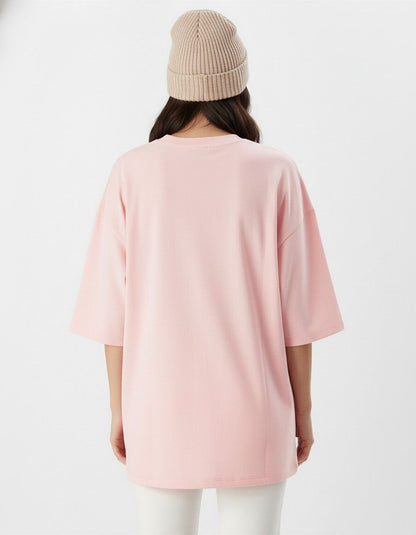 Women's Oversized Pink Graphic Printed T-Shirt – A Little Bollywood Relaxed Fit Cotton Tee