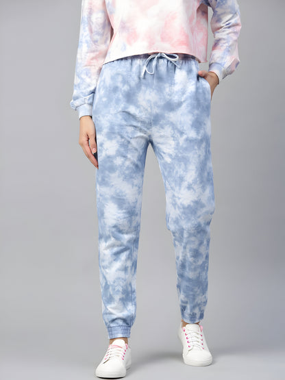 Women's Blue Tie-Dye Jogger Pants | Premium Cotton Blend | Elastic Waist | Casual Track Pants