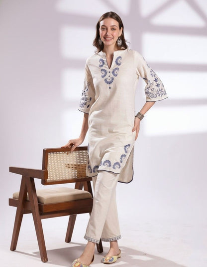 Elegant Cream Embroidered Kurta Set for Women