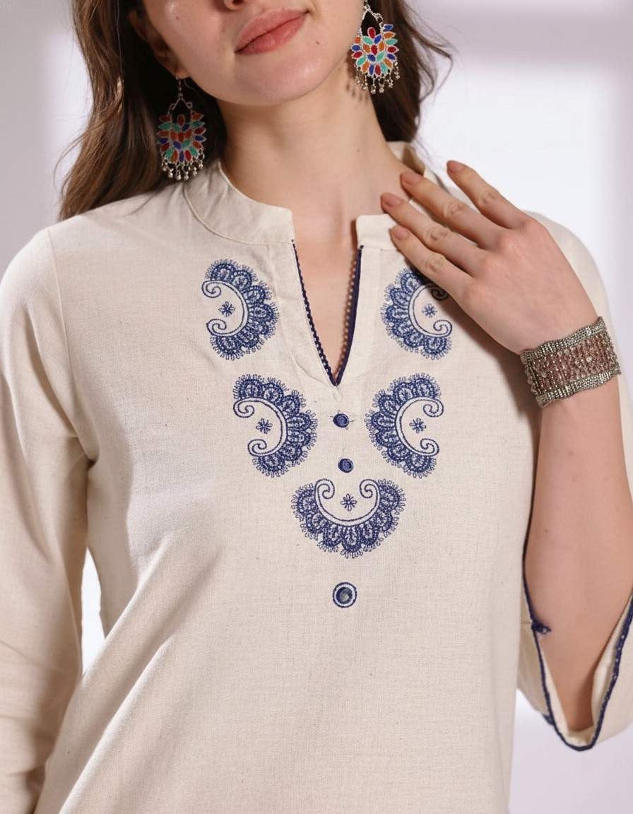 Elegant Cream Embroidered Kurta Set for Women