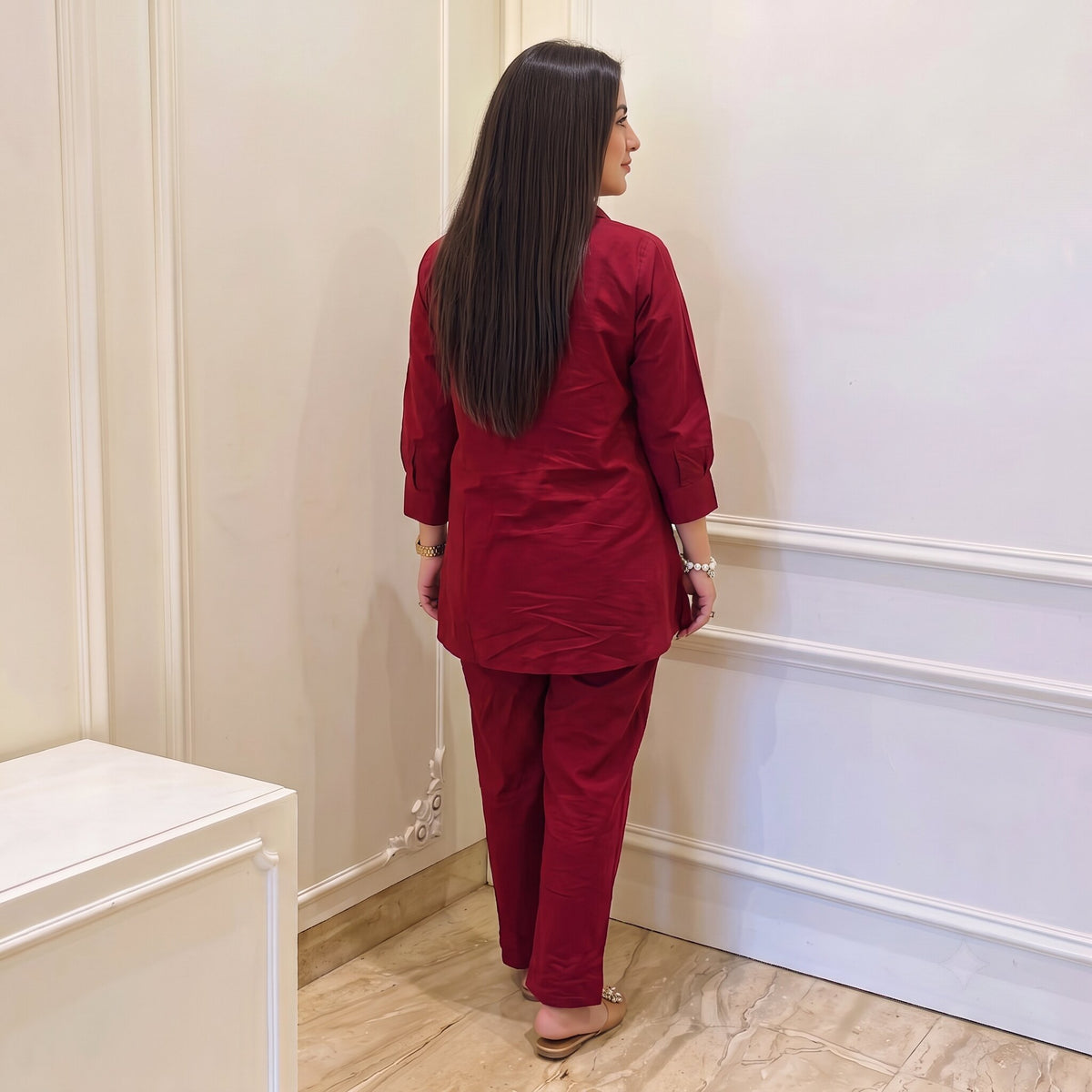 Maroon Botanical Appliqué Co-ord Set