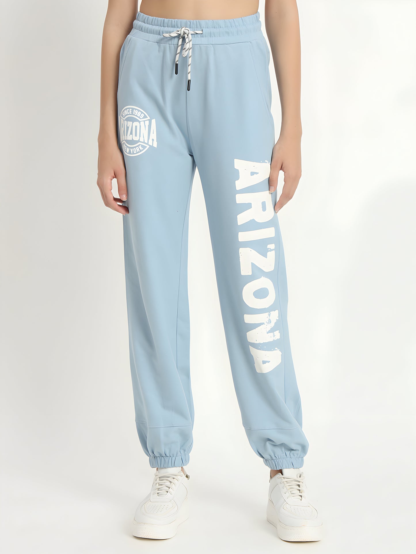 Women's Sky Blue Arizona Printed Jogger Pants | Premium Cotton Blend | Regular Fit