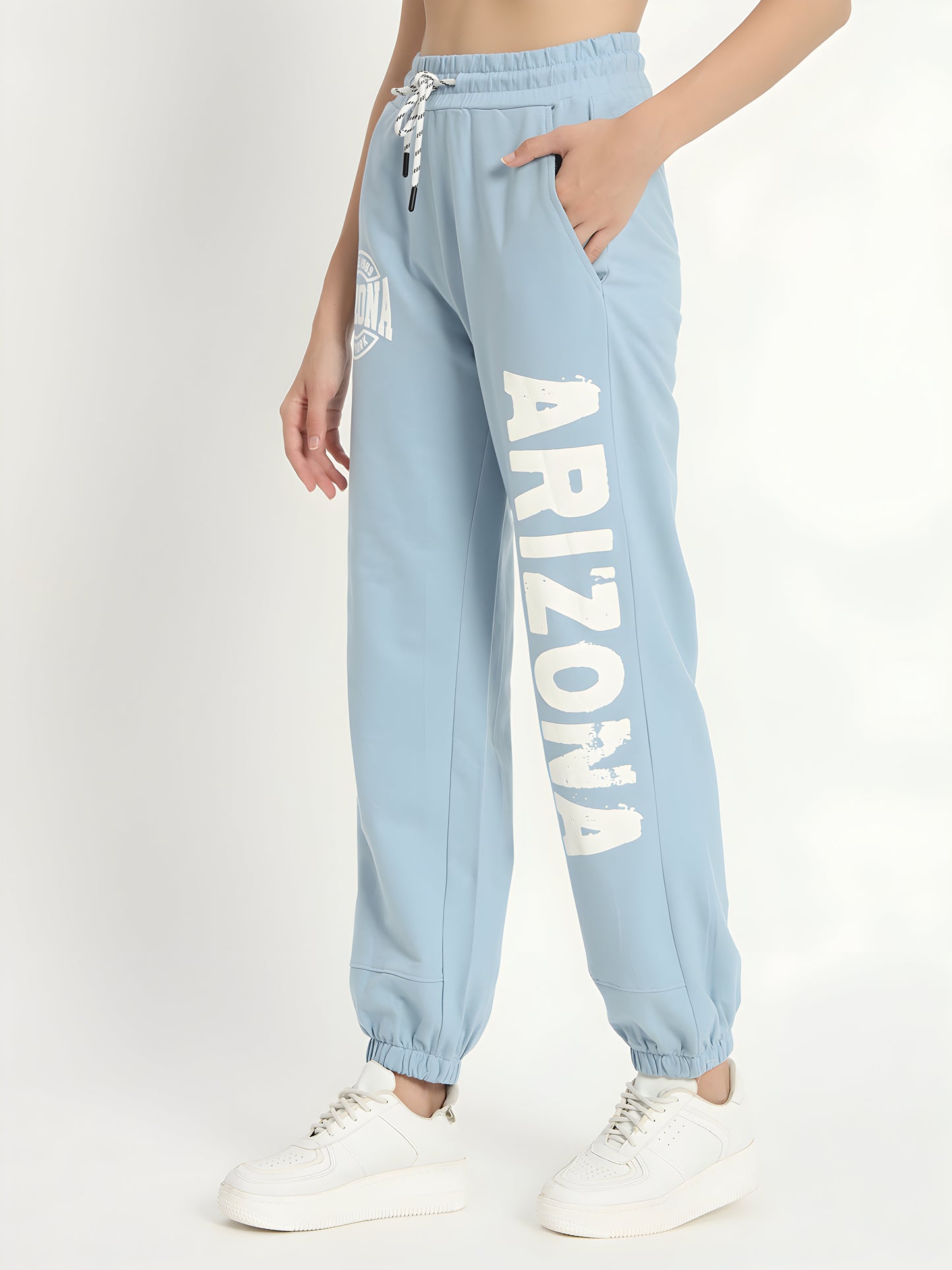 Women's Sky Blue Arizona Printed Jogger Pants | Premium Cotton Blend | Regular Fit