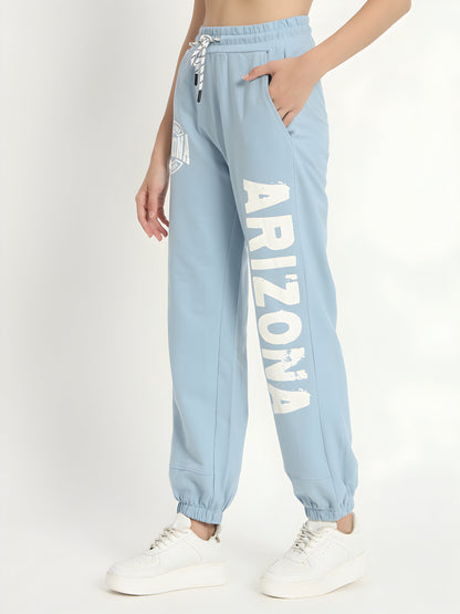Women's Sky Blue Arizona Printed Jogger Pants | Premium Cotton Blend | Regular Fit