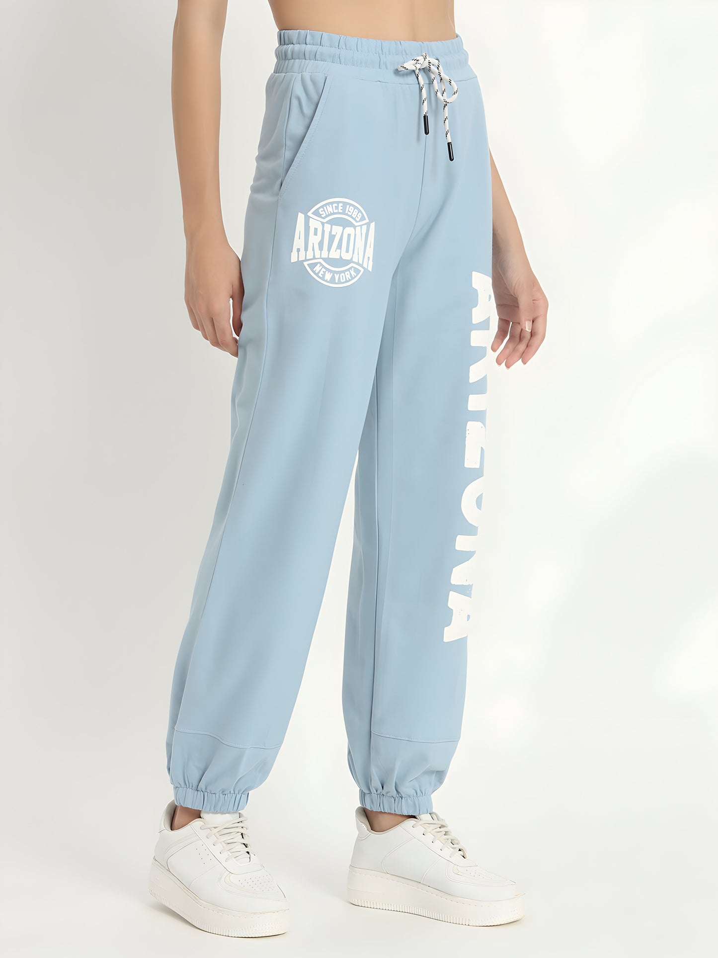Women's Sky Blue Arizona Printed Jogger Pants | Premium Cotton Blend | Regular Fit