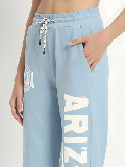 Women's Sky Blue Arizona Printed Jogger Pants | Premium Cotton Blend | Regular Fit