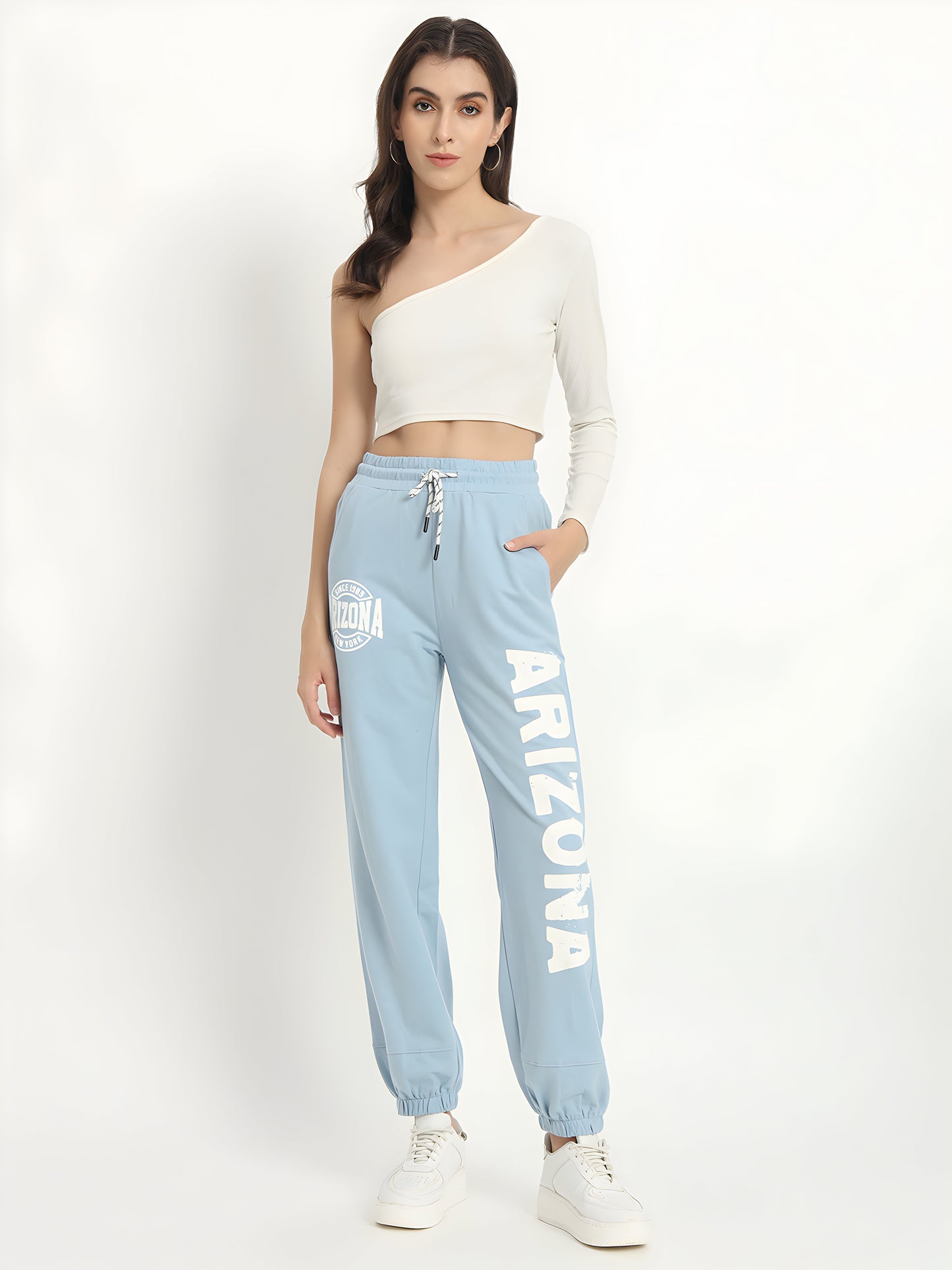 Women's Sky Blue Arizona Printed Jogger Pants | Premium Cotton Blend | Regular Fit
