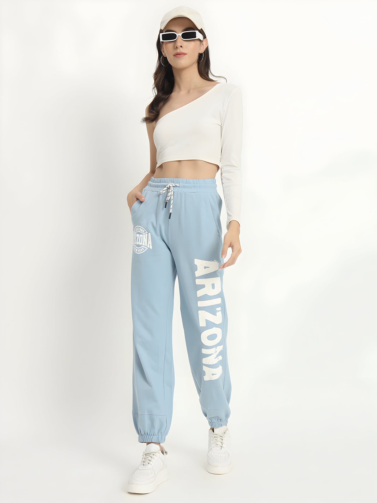 Women's Sky Blue Arizona Printed Jogger Pants | Premium Cotton Blend | Regular Fit