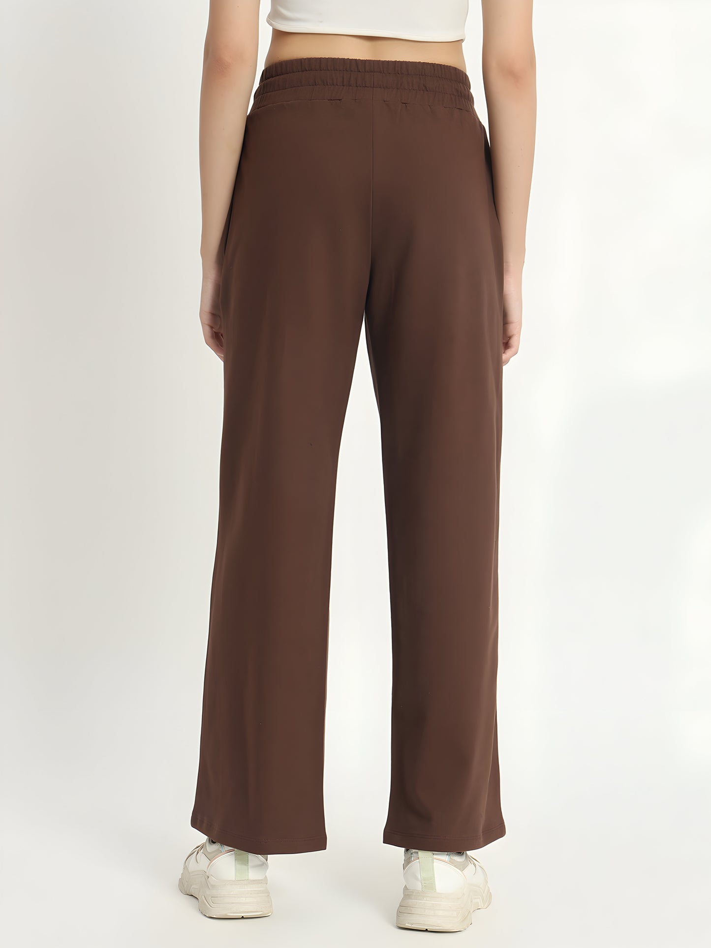 Women's Brown Brooklyn Printed Wide Leg Track Pants – High Waist Casual Lounge Trousers