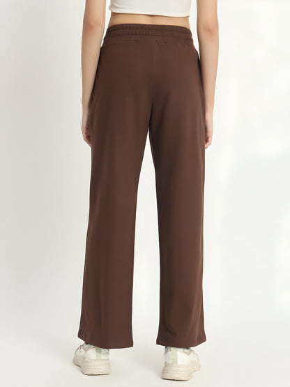 Women's Brown Brooklyn Printed Wide Leg Track Pants – High Waist Casual Lounge Trousers