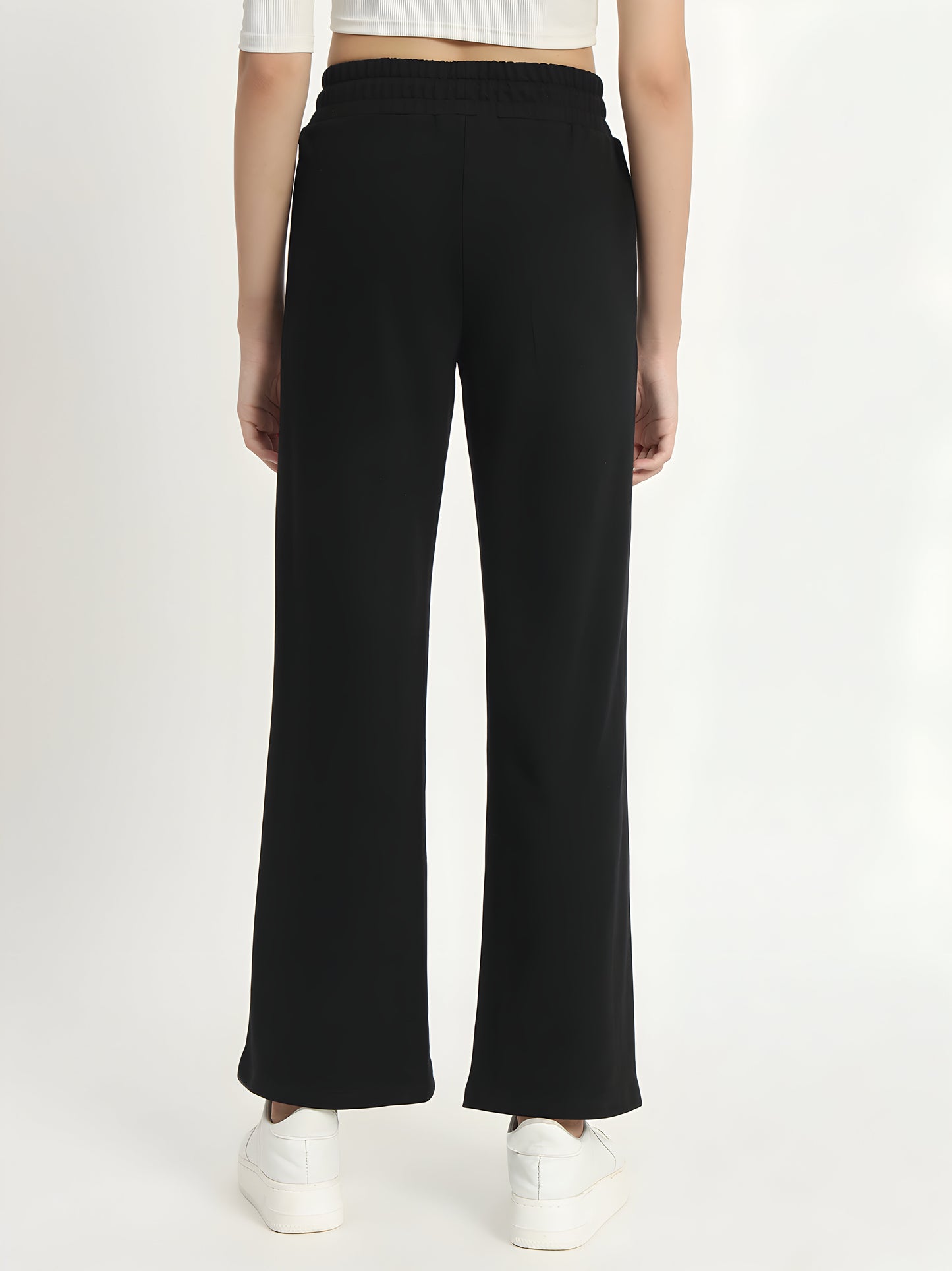 Women's Black Brooklyn Printed Wide Leg Track Pants | Premium Cotton Blend | Casual Palazzo Joggers