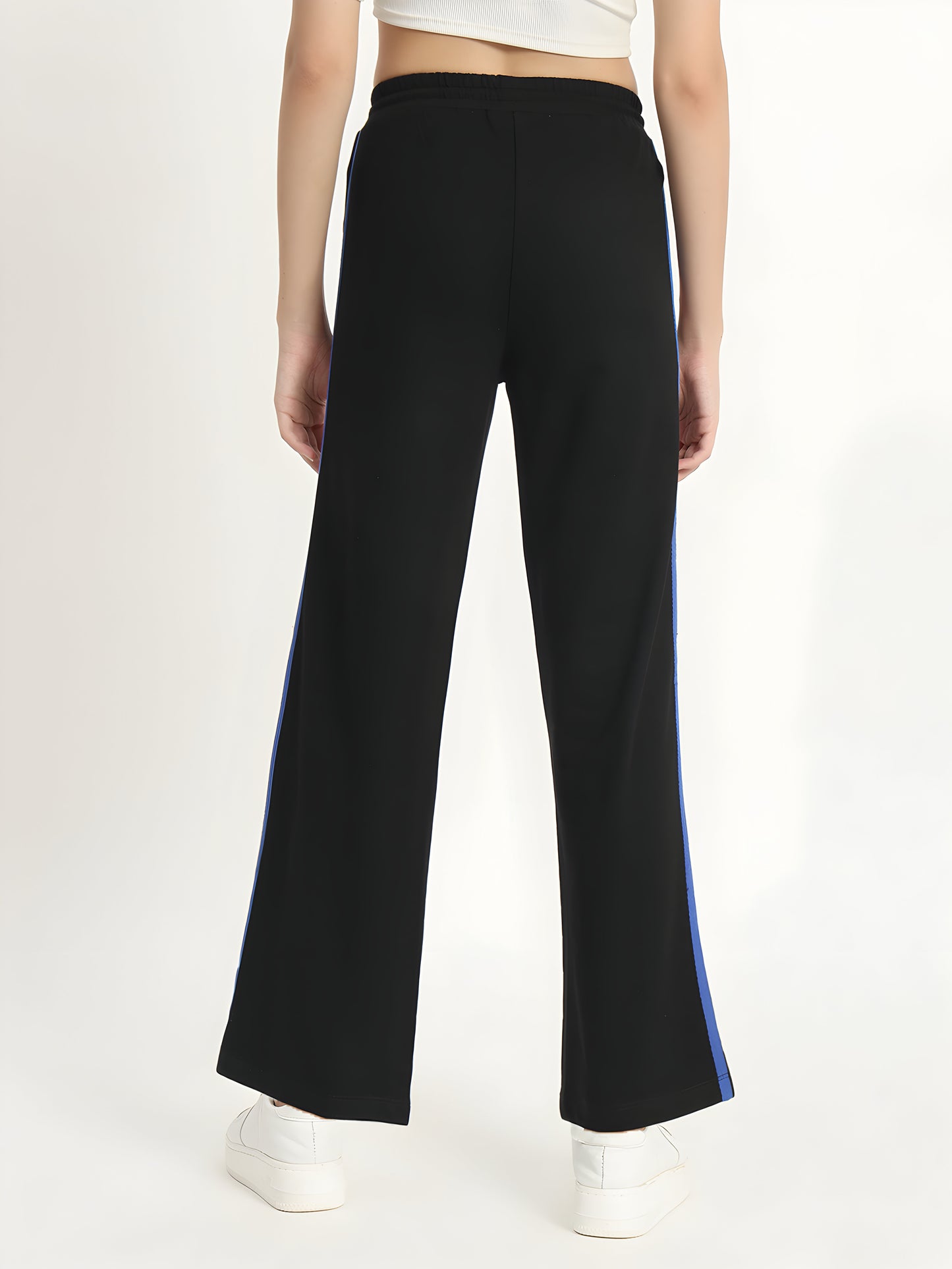 Women's Black NASA Printed Wide Leg Track Pants | Cotton Blend | Casual Sports Trousers