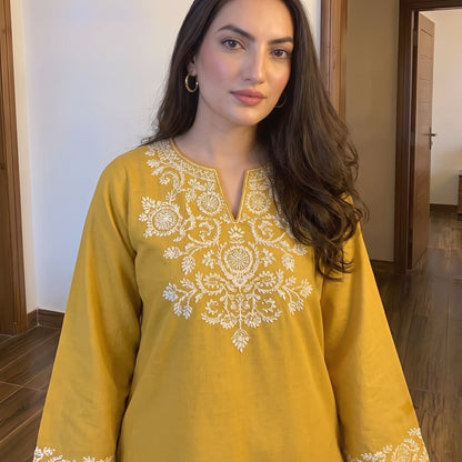 Mustard Yellow Floral Embroidered Kurta Set