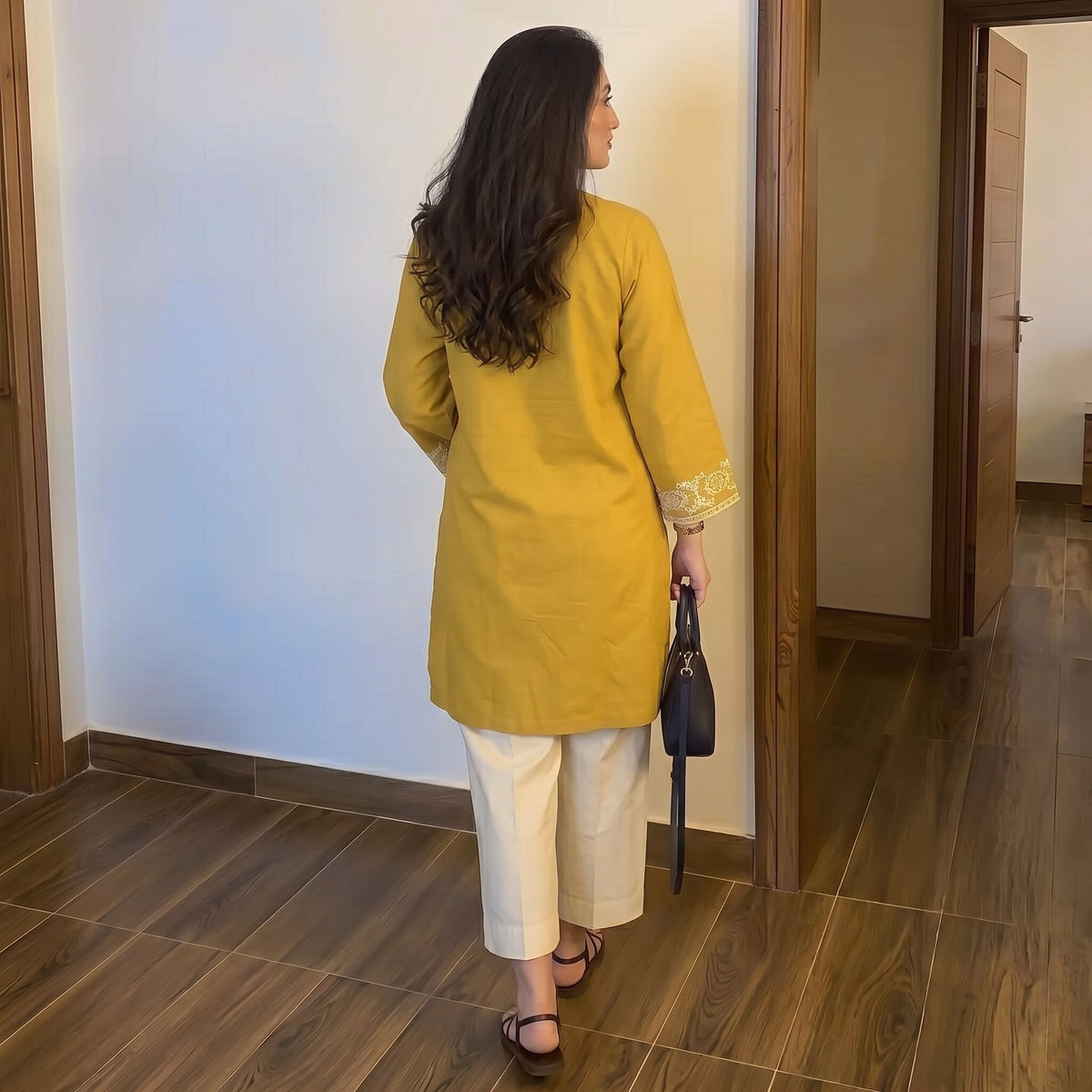 Mustard Yellow Floral Embroidered Kurta Set