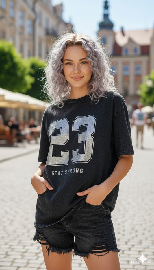 23 Stay Strong Oversized Acid Wash T-Shirt - 240 GSM Premium Cotton