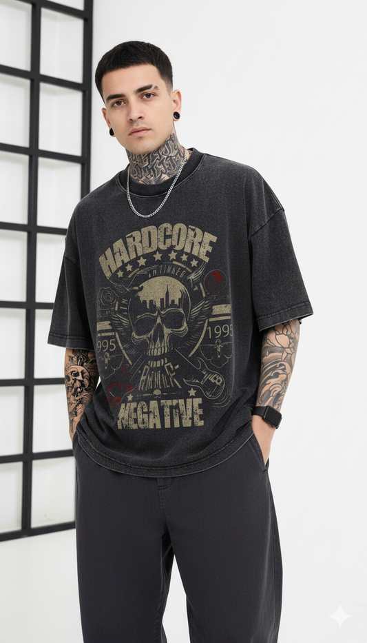 Men's Oversized Hardcore Skull Graphic Tee – Vintage Black