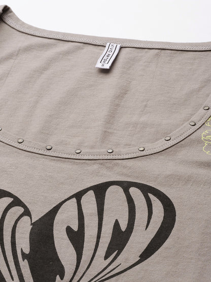 Women's Heart Print Graphic Tank Top – Sleeveless Cotton Casual Summer Vest | Grey