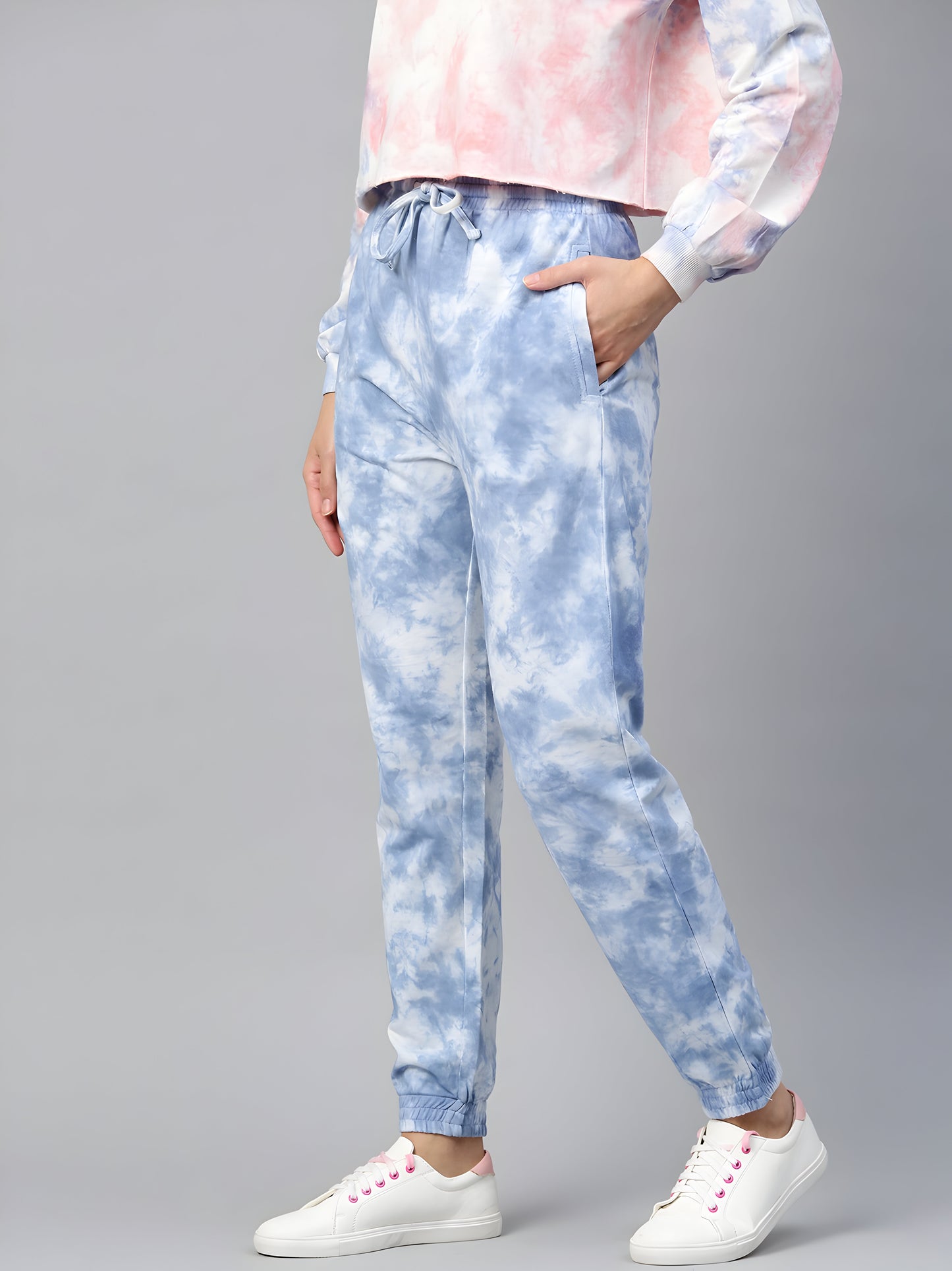 Women's Blue Tie-Dye Jogger Pants | Premium Cotton Blend | Elastic Waist | Casual Track Pants