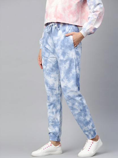 Women's Blue Tie-Dye Jogger Pants | Premium Cotton Blend | Elastic Waist | Casual Track Pants
