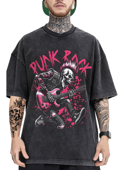 Men's Oversized Punk Rock Skull Graphic T-Shirt | Premium Cotton Acid Wash Tee