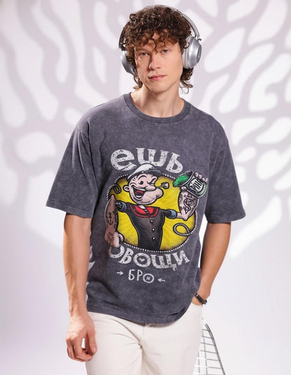 Vintage Popeye Graphic T-Shirt with Retro Washed Finish