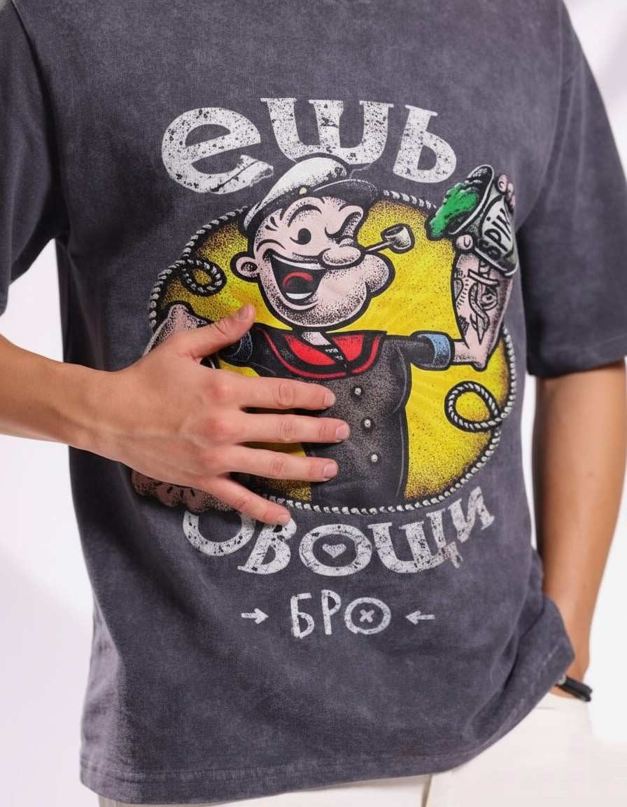Vintage Popeye Graphic T-Shirt with Retro Washed Finish