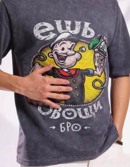 Vintage Popeye Graphic T-Shirt with Retro Washed Finish