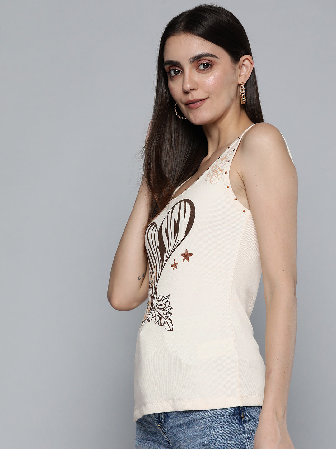 Cream sleeveless tank top