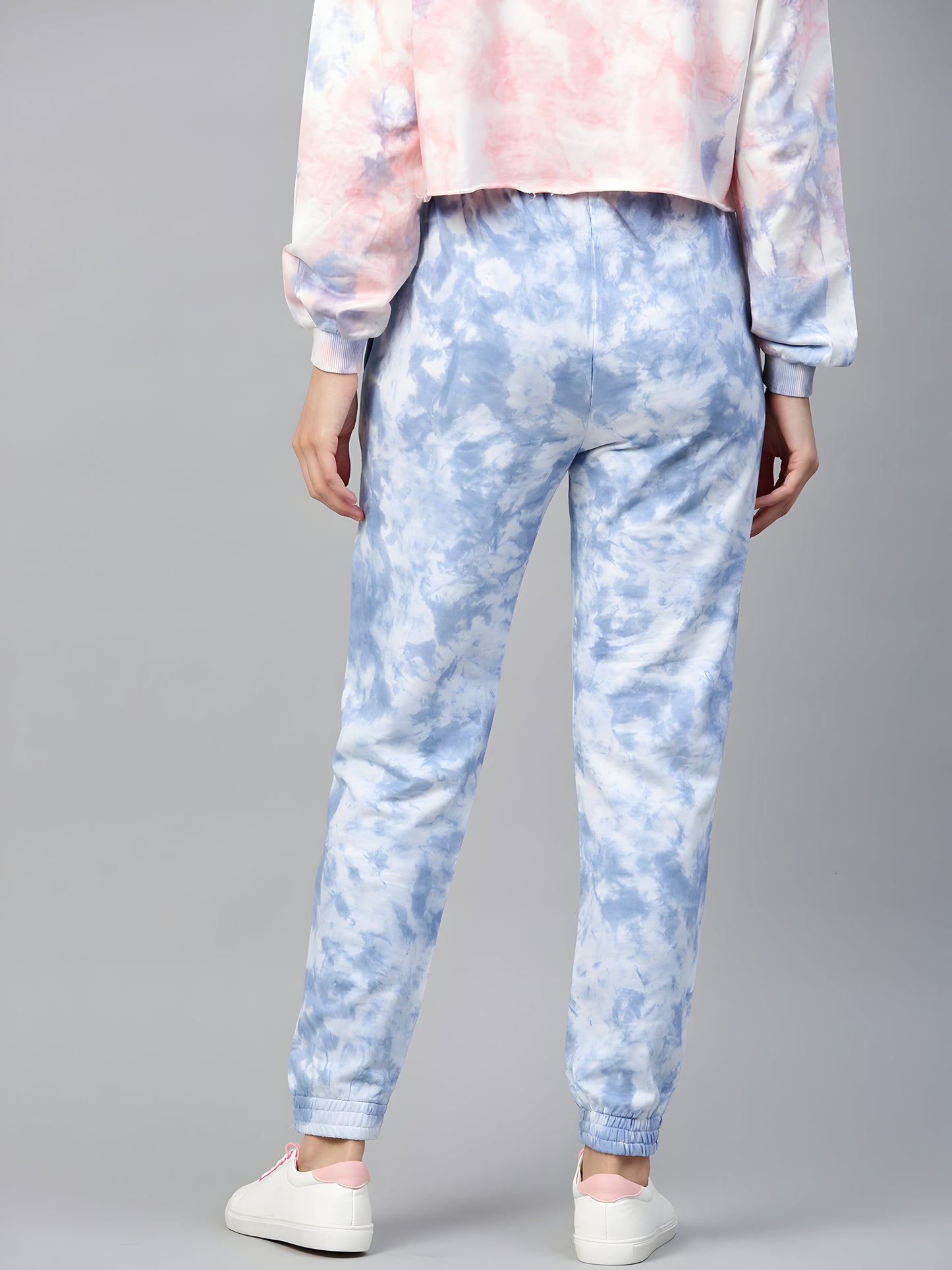 Women's Blue Tie-Dye Jogger Pants | Premium Cotton Blend | Elastic Waist | Casual Track Pants