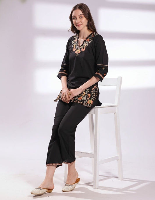 Noir Elegance Embroidered Coord Set