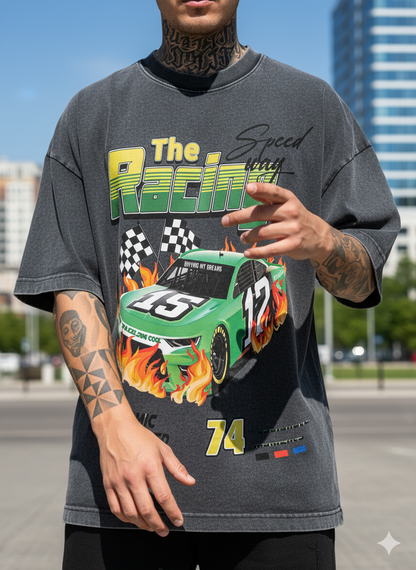 Men's Oversized Racing Graphic Tee – Dark Grey