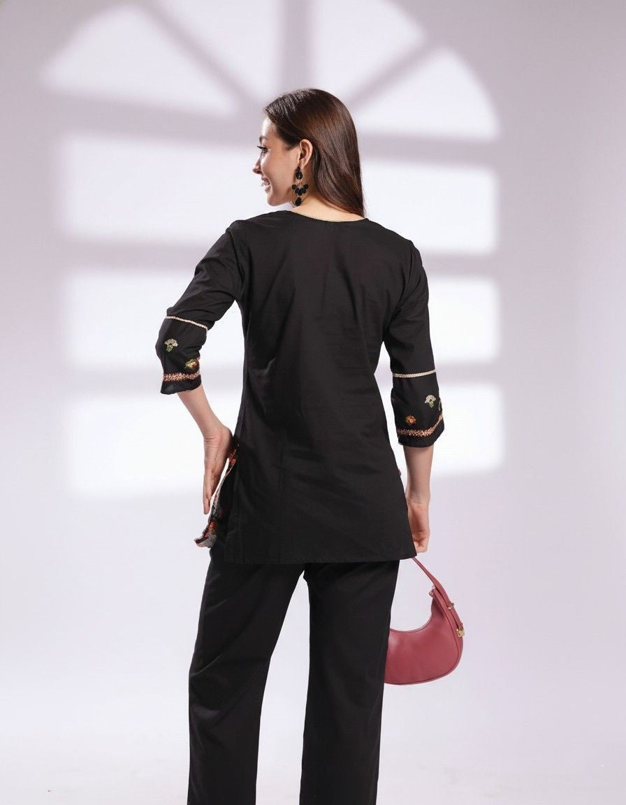 Noir Elegance Embroidered Coord Set