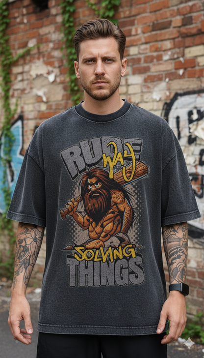 Men's Oversized Rule Breaker Graphic T-Shirt | Premium Cotton Acid Wash Tee