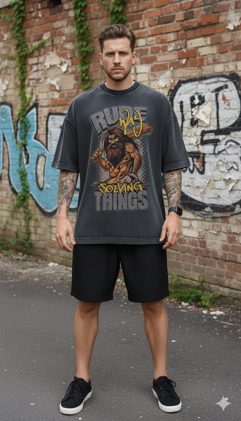 Men's Oversized Rule Breaker Graphic T-Shirt | Premium Cotton Acid Wash Tee