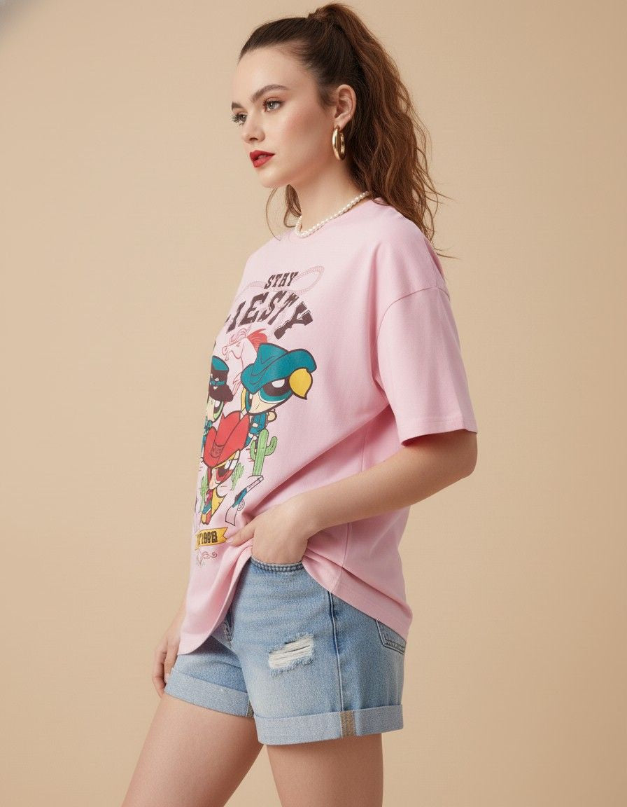Women's Oversized Pink Stay Confident Graphic Printed T-Shirt – Relaxed Fit Cotton Casual Tee