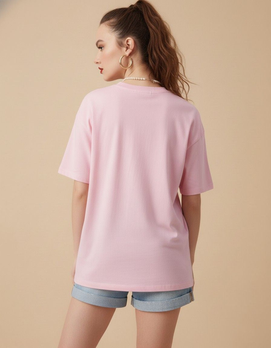 Women's Oversized Pink Stay Confident Graphic Printed T-Shirt – Relaxed Fit Cotton Casual Tee