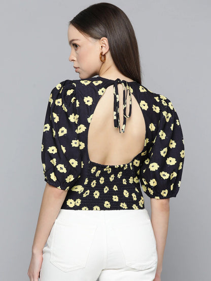 Black puff-sleeve blouse