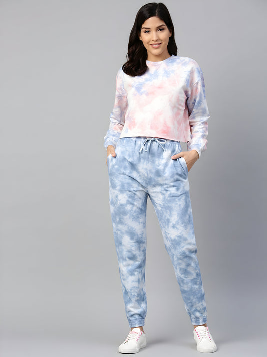 Women's Blue Tie-Dye Jogger Pants | Premium Cotton Blend | Elastic Waist | Casual Track Pants