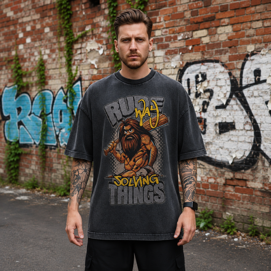 Men's Oversized Rule Breaker Graphic T-Shirt | Premium Cotton Acid Wash Tee