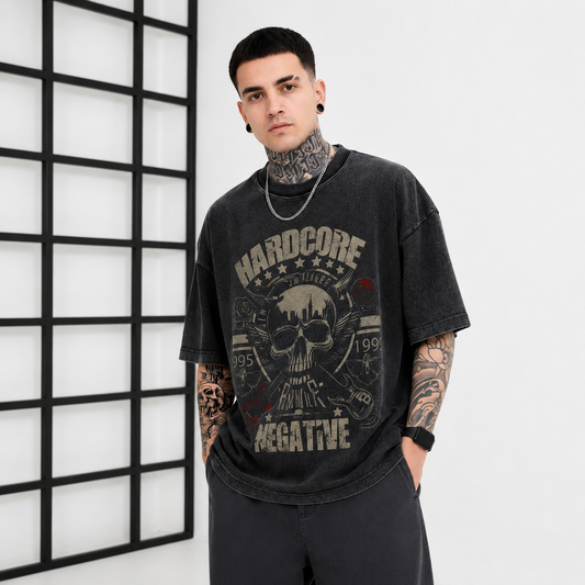 Men's Oversized Hardcore Skull Graphic Tee – Vintage Black