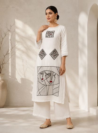 White Cotton Flex Kurta With Palazzo
