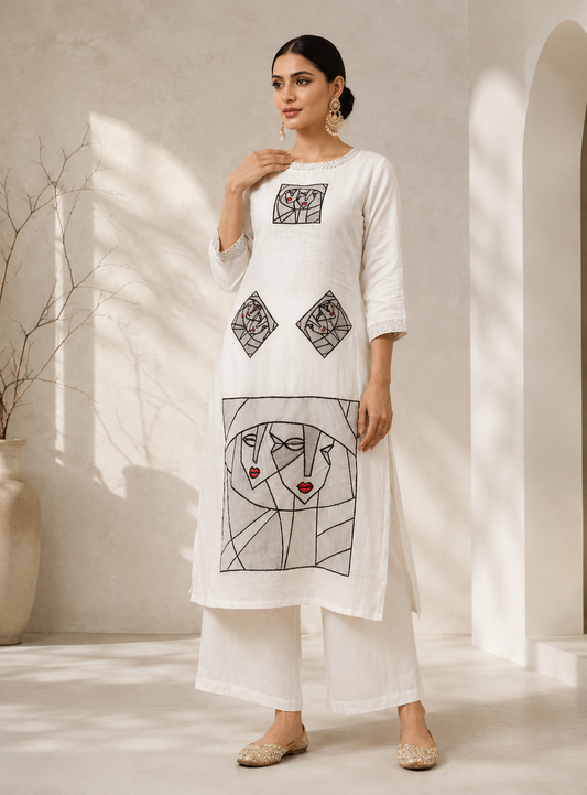 White Cotton Flex Kurta With Palazzo