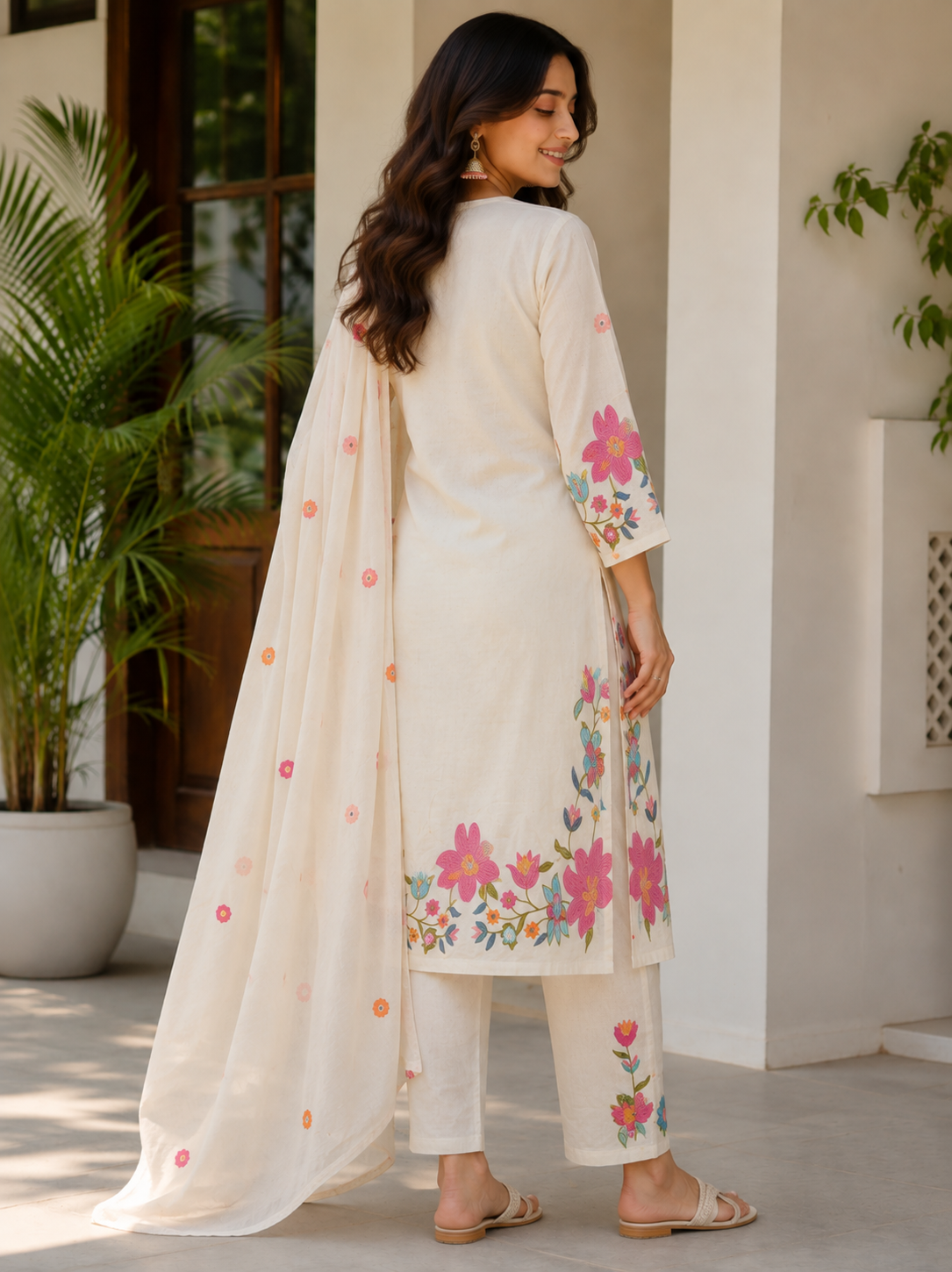 Serene Bloom: The Artisanal Ivory & Pastel Kurta Set