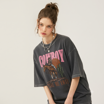 Cowboy Take Me Away Oversized Acid Wash T-Shirt - 240 GSM Premium Cotton