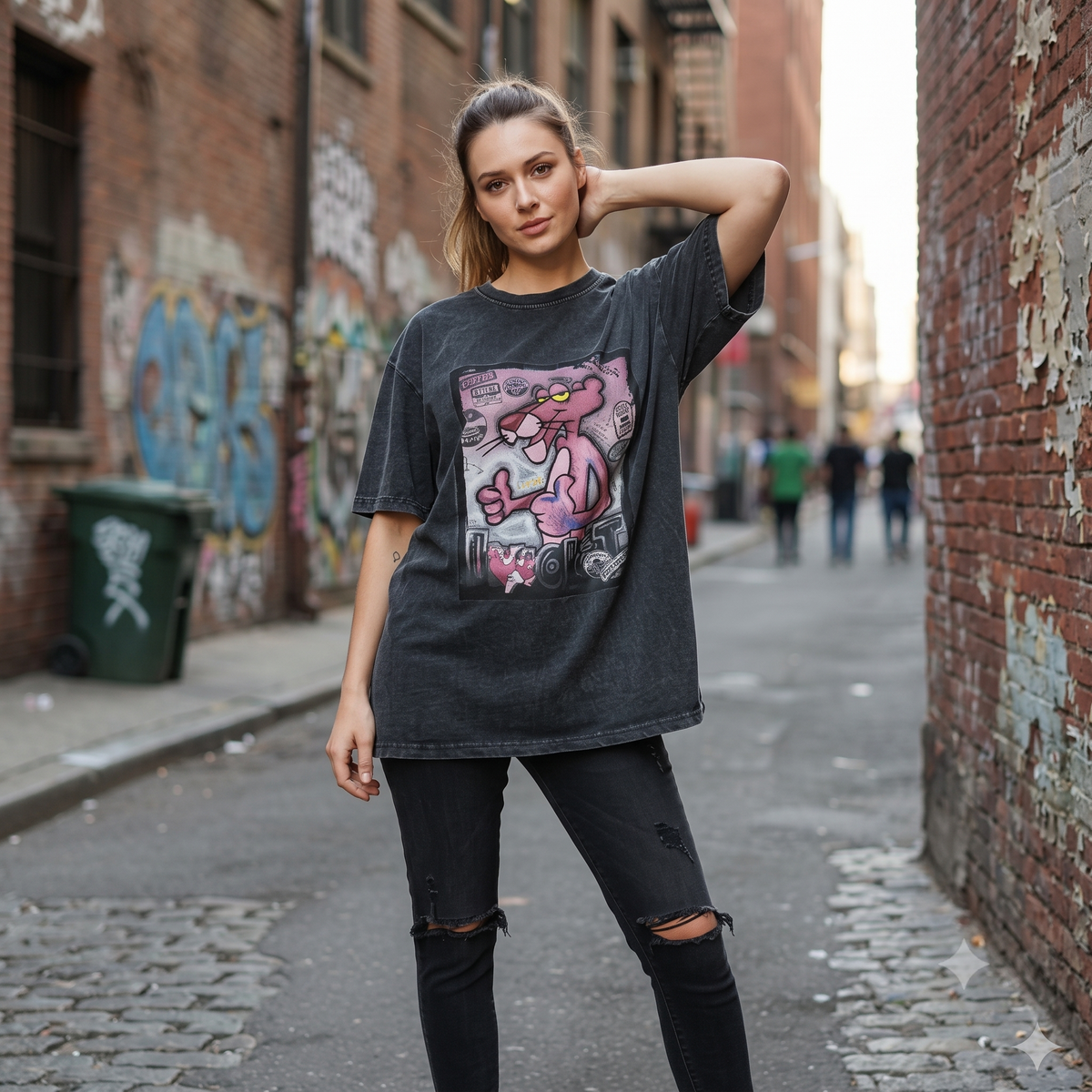 Pink Panther "Quiet" Graffiti Acid Wash Oversized T-Shirt - 240 GSM Premium Cotton