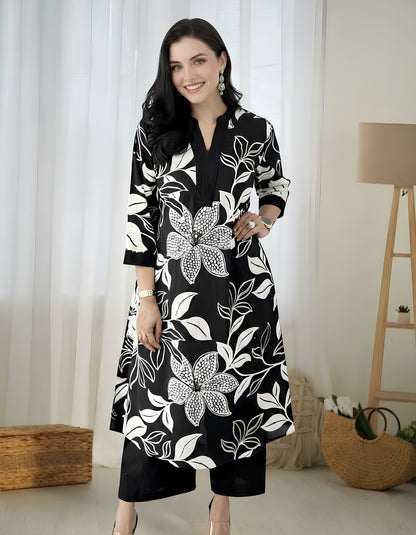 Midnight Bloom Black & White Floral Coord Set